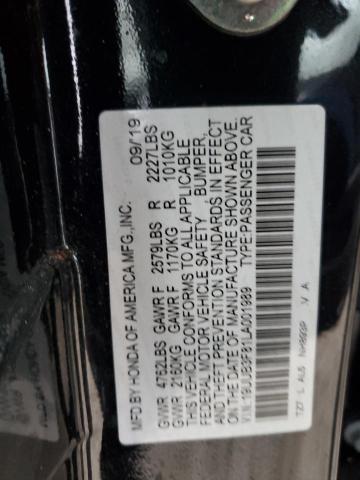 19UUB3F81LA001989 - 2020 ACURA TLX ADVANCE შავი ფოტო 12