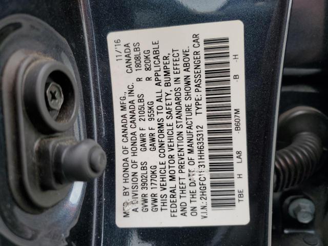 2HGFC1F31HH635312 - 2017 HONDA CIVIC EX GRAY photo 12