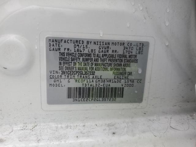 3N1CE2CP2GL357232 - 2016 NISSAN VERSA NOTE S WHITE photo 12