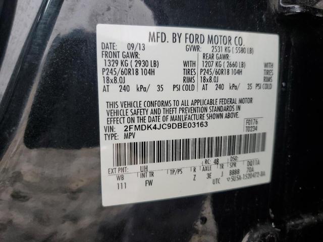 2FMDK4JC9DBE03163 - 2013 FORD EDGE SEL BLACK photo 14