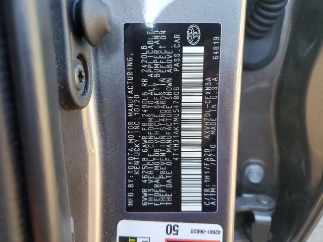 4T1H31AK1MU547806 - 2021 TOYOTA CAMRY LE GRAY photo 12