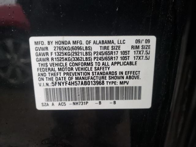 5FNYF4H57AB013968 - 2010 HONDA PILOT EXL BLACK photo 13