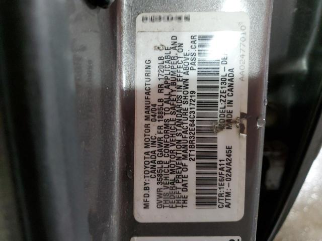 2T1BR32E64C317219 - 2004 TOYOTA COROLLA CE BROWN photo 12