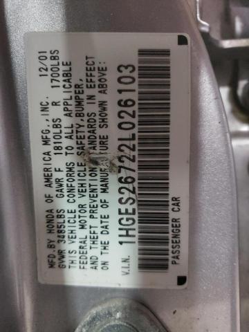 1HGES26722L026103 - 2002 HONDA CIVIC EX SILVER photo 12