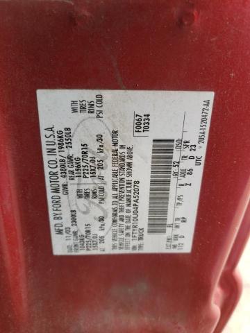 1FTYR10U04PA52078 - 2004 FORD RANGER RED photo 12