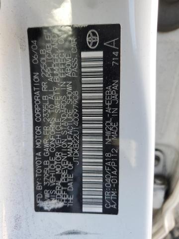 JTDKB22U140097908 - 2004 TOYOTA PRIUS WHITE photo 12