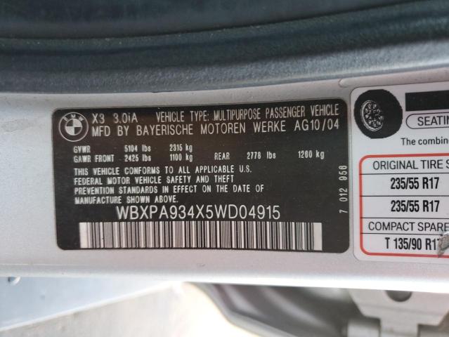 WBXPA934X5WD04915 - 2005 BMW X3 3.0I SILVER photo 13