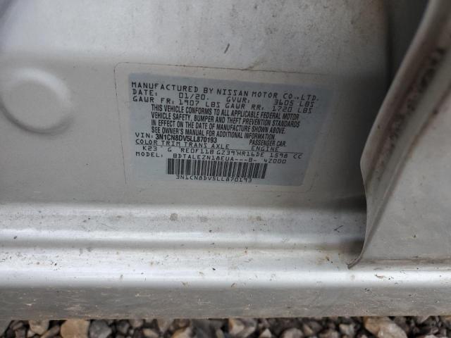 3N1CN8DV5LL870193 - 2020 NISSAN VERSA S SILVER photo 12