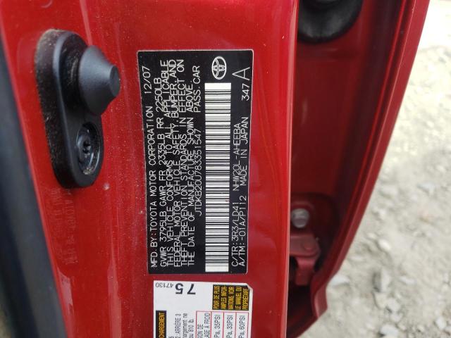 JTDKB20U783351547 - 2008 TOYOTA PRIUS RED photo 13