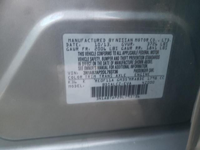 3N1AB7AP2DL793736 - 2013 NISSAN SENTRA S GRAY photo 12