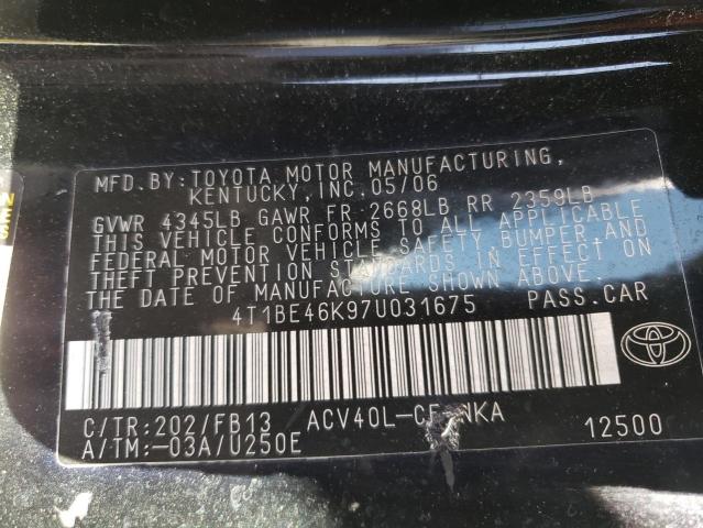 4T1BE46K97U031675 - 2007 TOYOTA CAMRY CE BLACK photo 12