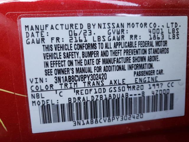 3N1AB8CV8PY302420 - 2023 NISSAN SENTRA SV RED photo 12