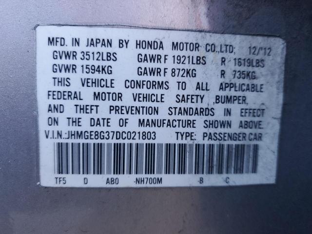 JHMGE8G37DC021803 - 2013 HONDA FIT GRAY photo 12