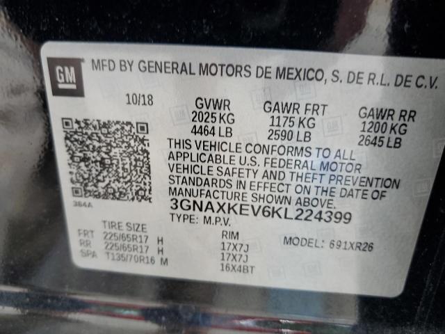 3GNAXKEV6KL224399 - 2019 CHEVROLET EQUINOX LT BLACK photo 13