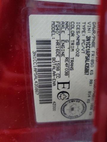 3N1CC1AP5AL435867 - 2010 NISSAN VERSA S RED photo 12