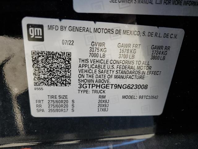 3GTPHGET9NG623008 - 2022 GMC SIERRA C1500 DENALI BLACK photo 12