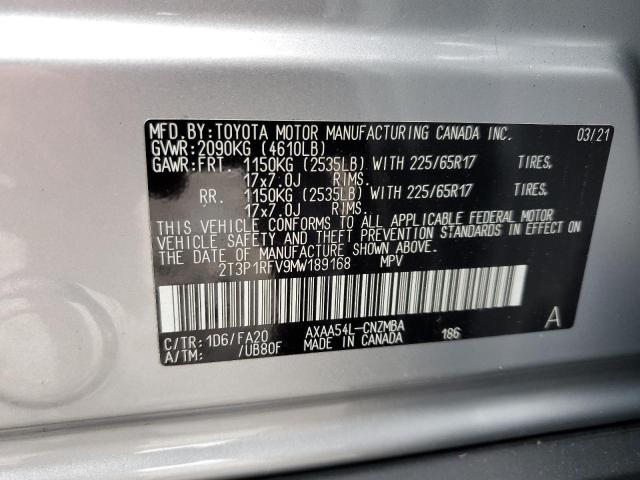 2T3P1RFV9MW189168 - 2021 TOYOTA RAV4 XLE GRAY photo 13