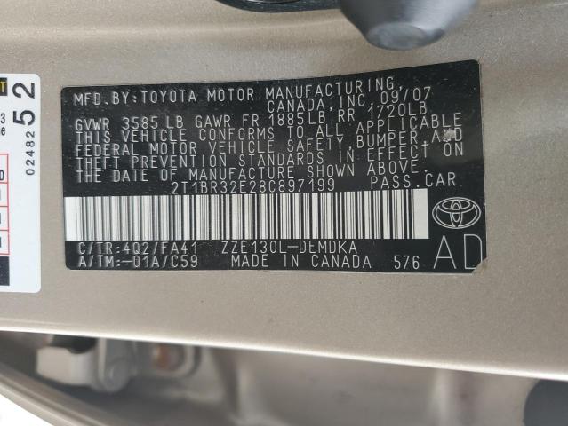 2T1BR32E28C897199 - 2008 TOYOTA COROLLA CE GOLD photo 12