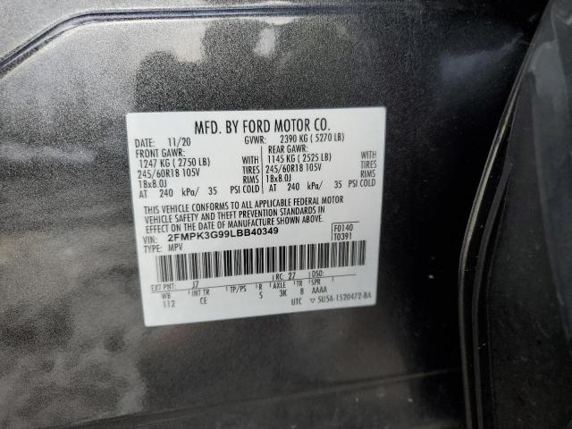 2FMPK3G99LBB40349 - 2020 FORD EDGE SE GRAY photo 13