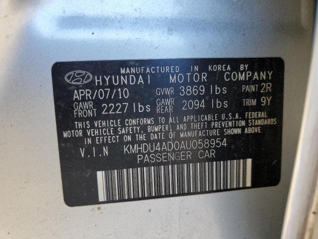 KMHDU4AD0AU058954 - 2010 HYUNDAI ELANTRA BLUE SILVER photo 12