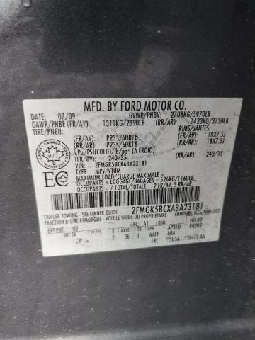 2FMGK5BCXABA23181 - 2010 FORD FLEX SE GRAY photo 13