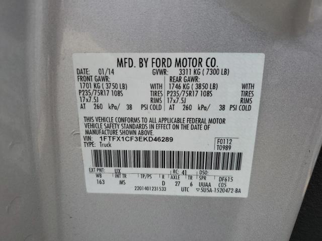 1FTFX1CF3EKD46289 - 2014 FORD F150 SUPER CAB SILVER photo 12