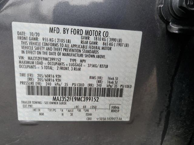 MAJ3S2FE9MC399152 - 2021 FORD ECOSPORT S GRAY photo 12