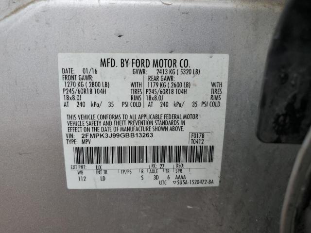 2FMPK3J99GBB13263 - 2016 FORD EDGE SEL SILVER photo 13