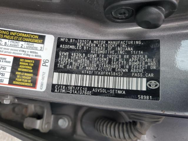 4T4BF1FK8FR458457 - 2015 TOYOTA CAMRY LE GRAY photo 13