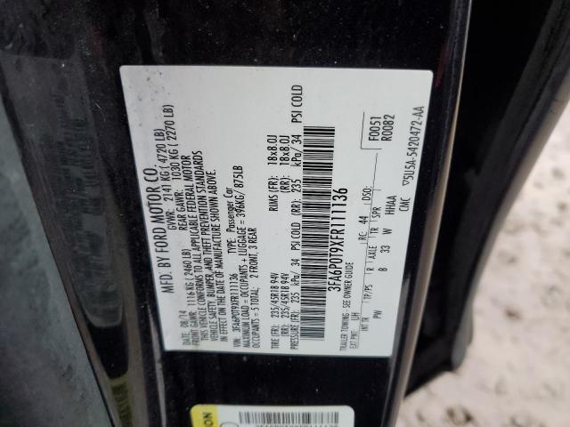 3FA6P0T9XFR111136 - 2015 FORD FUSION SE BLACK photo 12