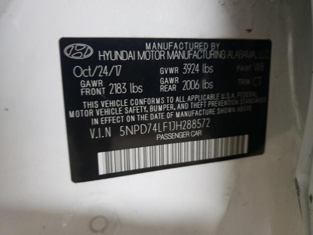 5NPD74LF1JH288572 - 2018 HYUNDAI ELANTRA SE WHITE photo 13