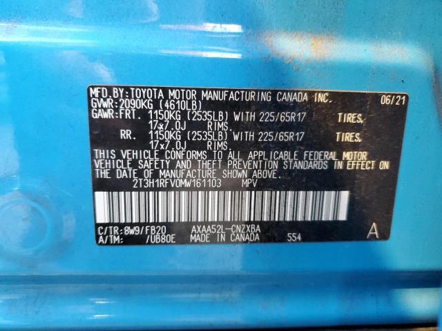 2T3H1RFV0MW161103 - 2021 TOYOTA RAV4 LE BLUE photo 13