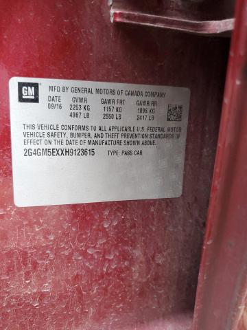 2G4GM5EXXH9123615 - 2017 BUICK REGAL 勃艮第红 照片 12