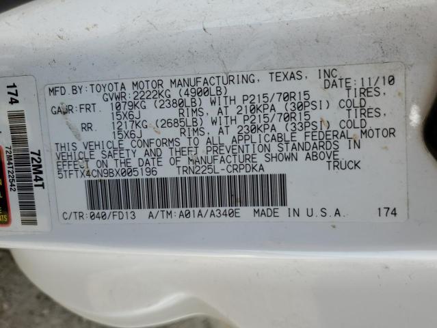 5TFTX4CN9BX005196 - 2011 TOYOTA TACOMA ACCESS CAB თეთრი ფოტო 12