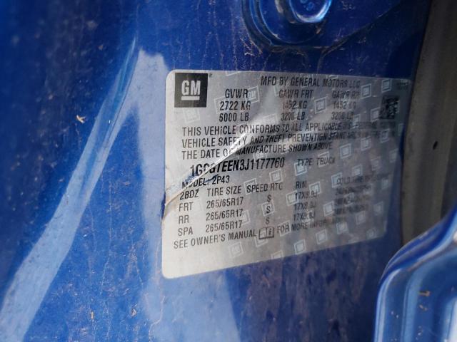 1GCGTEEN3J1177760 - 2018 CHEVROLET COLORADO ZR2 BLUE photo 12