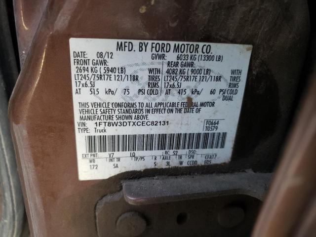 1FT8W3DTXCEC82131 - 2012 FORD F350 SUPER DUTY BROWN photo 12