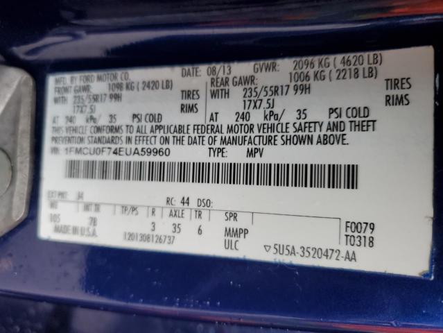 1FMCU0F74EUA59960 - 2014 FORD ESCAPE S BLUE photo 13