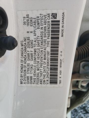 2HGFC2F85KH571087 - 2019 HONDA CIVIC SPORT 白色 照片 12