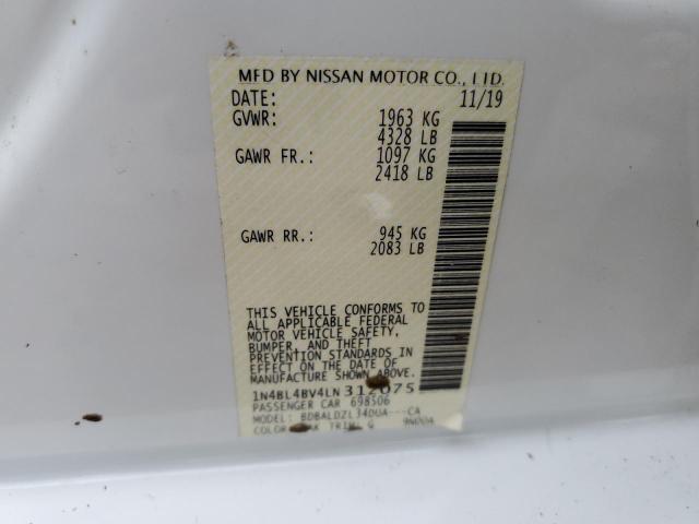 1N4BL4BV4LN312075 - 2020 NISSAN ALTIMA S WHITE photo 12