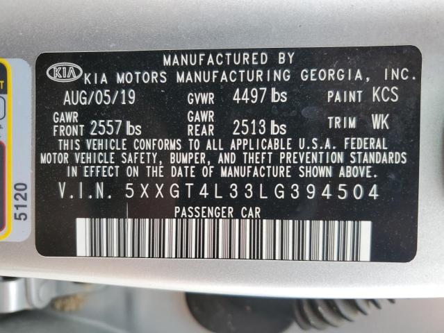 5XXGT4L33LG394504 - 2020 KIA OPTIMA LX SILVER photo 12