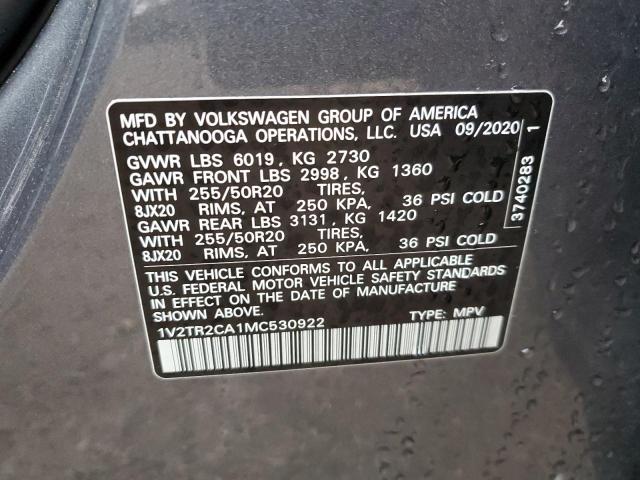 1V2TR2CA1MC530922 - 2021 VOLKSWAGEN ATLAS SEL PREMIUM GRAY photo 14