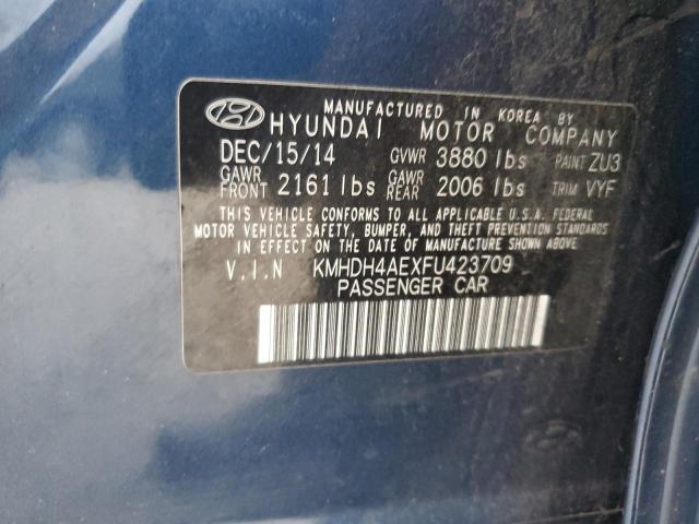 KMHDH4AEXFU423709 - 2015 HYUNDAI ELANTRA SE BLUE photo 13