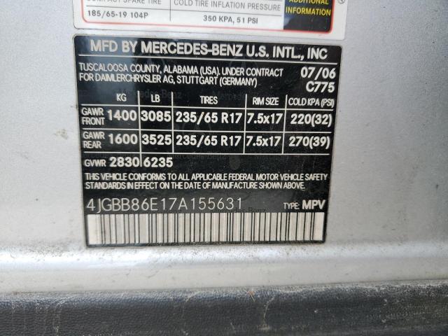 4JGBB86E17A155631 - 2007 MERCEDES-BENZ ML 350 SILVER photo 14