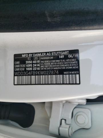 WDD3G4FB9KW027874 - 2019 MERCEDES-BENZ A 220 4MATIC WHITE photo 12