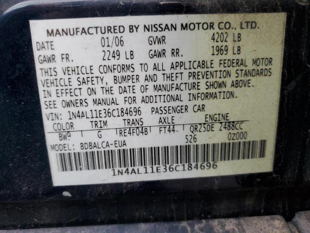 1N4AL11E36C184696 - 2006 NISSAN ALTIMA S BLUE photo 12