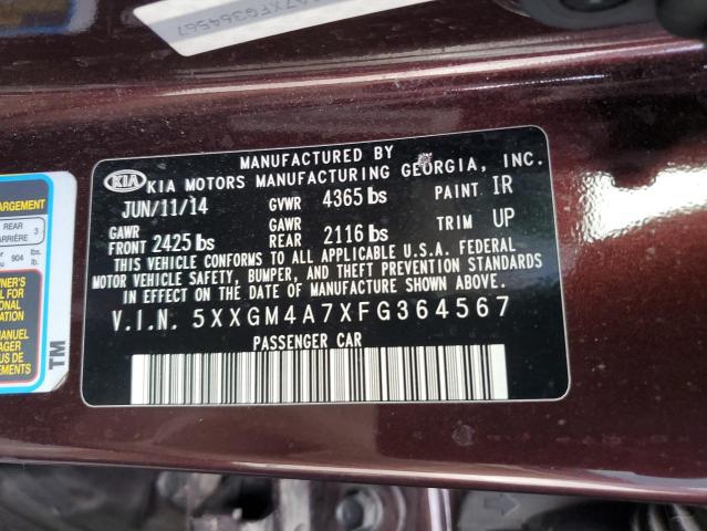 5XXGM4A7XFG364567 - 2015 KIA OPTIMA LX BURGUNDY photo 12