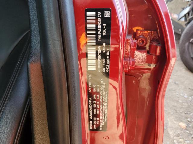 ZARFANAN9K7599074 - 2019 ALFA ROMEO GIULIA Q4 红色 照片 12