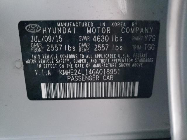 KMHE24L14GA018951 - 2016 HYUNDAI SONATA HYBRID SILVER photo 12