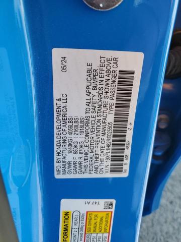 19XFL1H82RE025505 - 2024 HONDA CIVIC SPORT TOURING BLUE photo 13