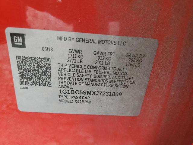 1G1BC5SMXJ7231809 - 2018 CHEVROLET CRUZE LS RED photo 13